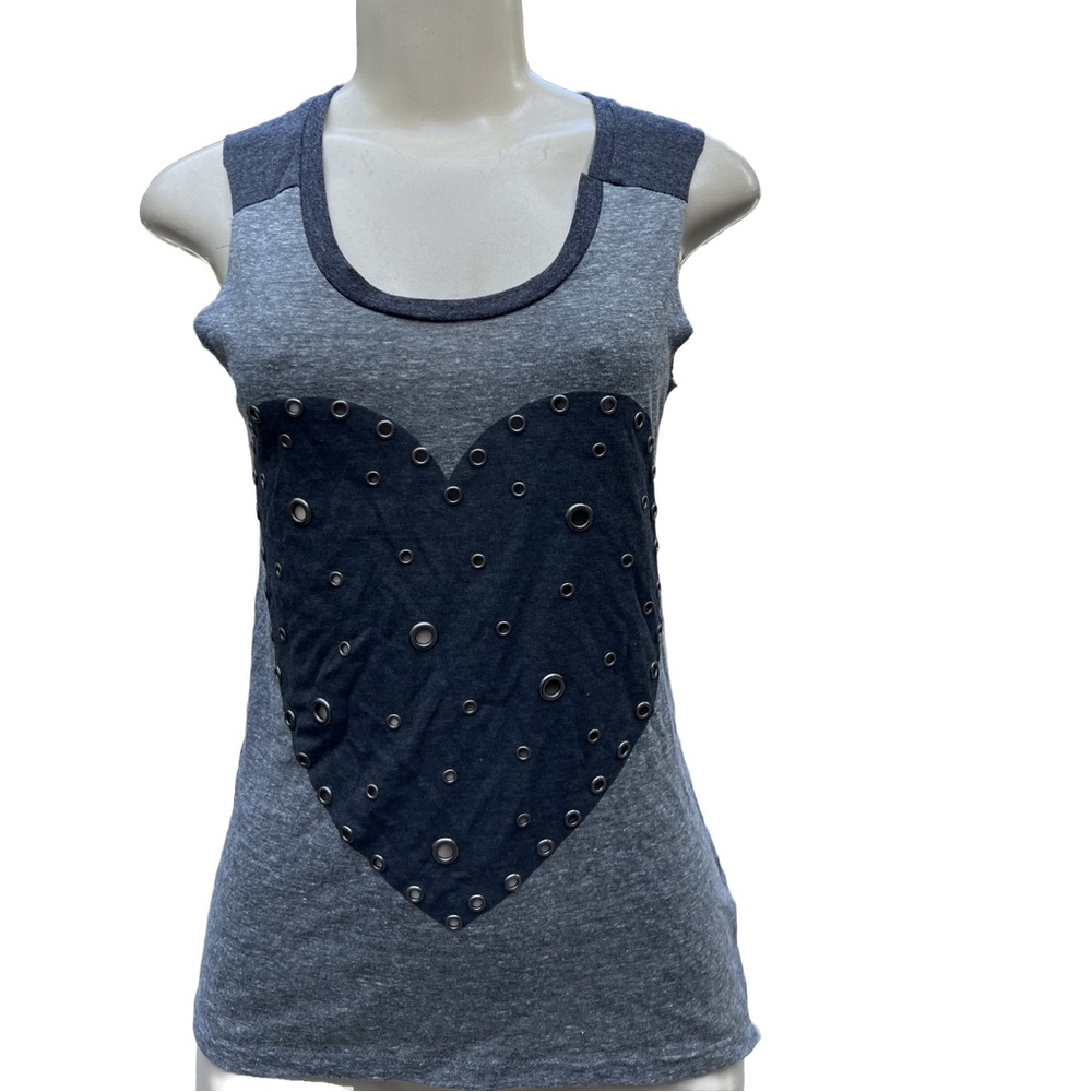 Gray sleeveless top with heart and rivets